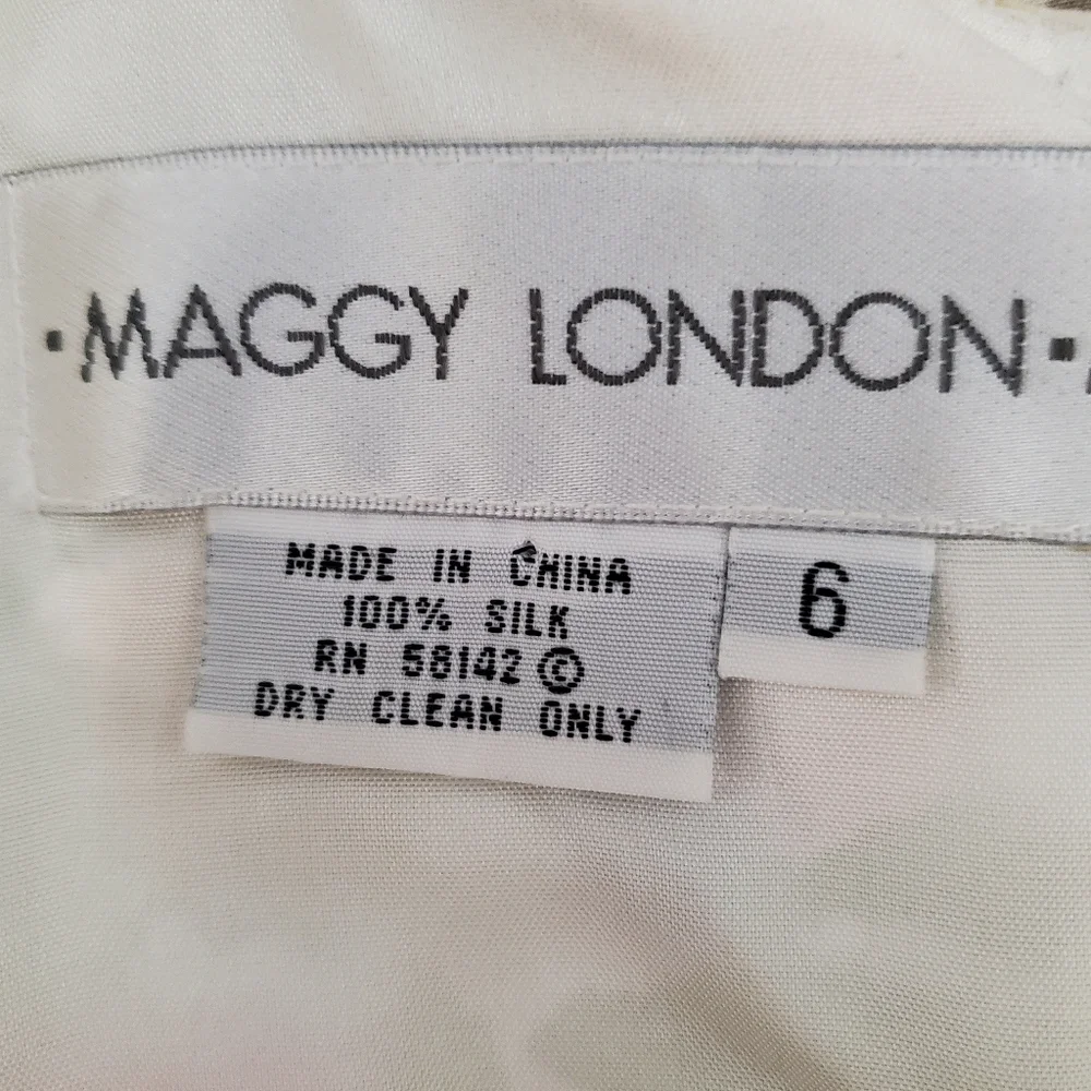 Maggy London Vtg 80s silk pastel floral watercolor square neck sheath dress 6 - Picture 10 of 12